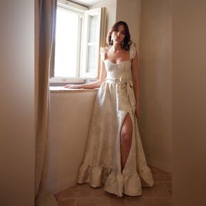 V. Chapman Veronica Dress in Taupe Windsor Brocade